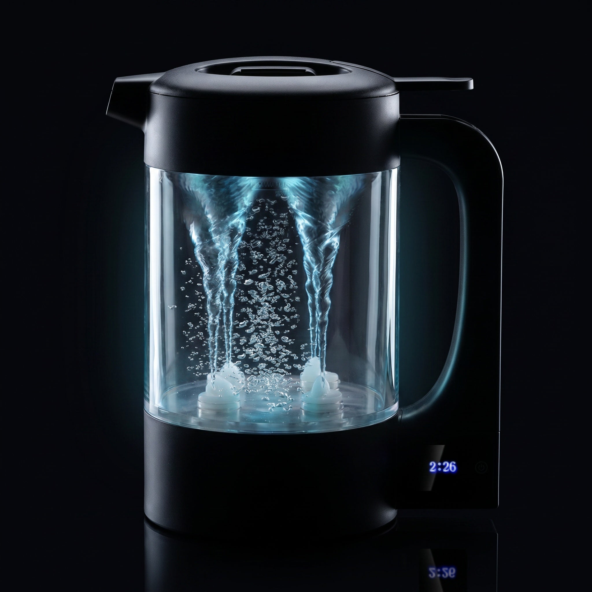 HYDROGENYX Family — carafe à hydrogène, fond noir studio